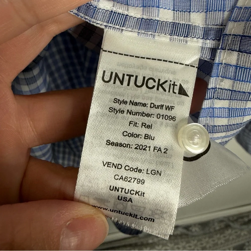Untuckit Men’s Wrinkle-Free Durif Shirt Blue Plaid XXL Relaxed Fit Casual Preppy